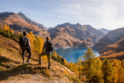 Hikers in Tignes in autumn